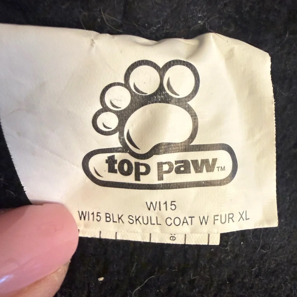 Top Paw Black Skull Dog Coat w/ Fur Trim Hood XL